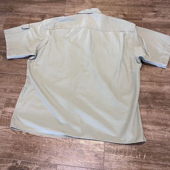 Cabelas Safari Series Button Up Shirt Mens XL Green Shoulder Strap Pocket - Picture 7 of 10